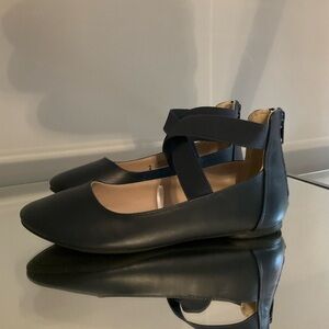 Girls Navy Cross Strap Ballet Flats